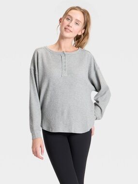 JoyLab Gray Waffle Henley Sweatshirt oversized